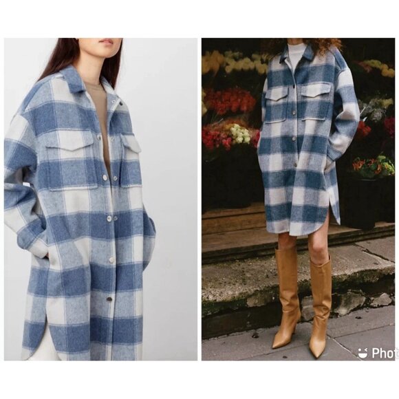 Rails Jaro Buffalo Plaid Wool‎ Alpaca  +Blend Coat Snap Up Women Sz M Blue White - Picture 1 of 16